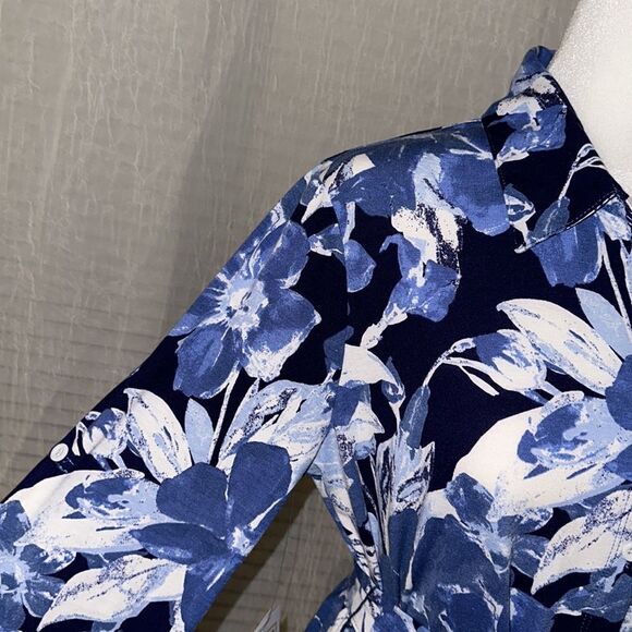 LuLaRoe S ELLIE Blue White Floral Long Sleeve A Line Midi Shirt Dress - Picture 5 of 16